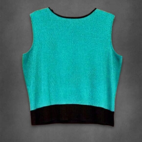 Ming Wang Tank Top Stretch Knitted Ribbed Bottom Edging Side Slits Black Green L - Picture 3 of 13